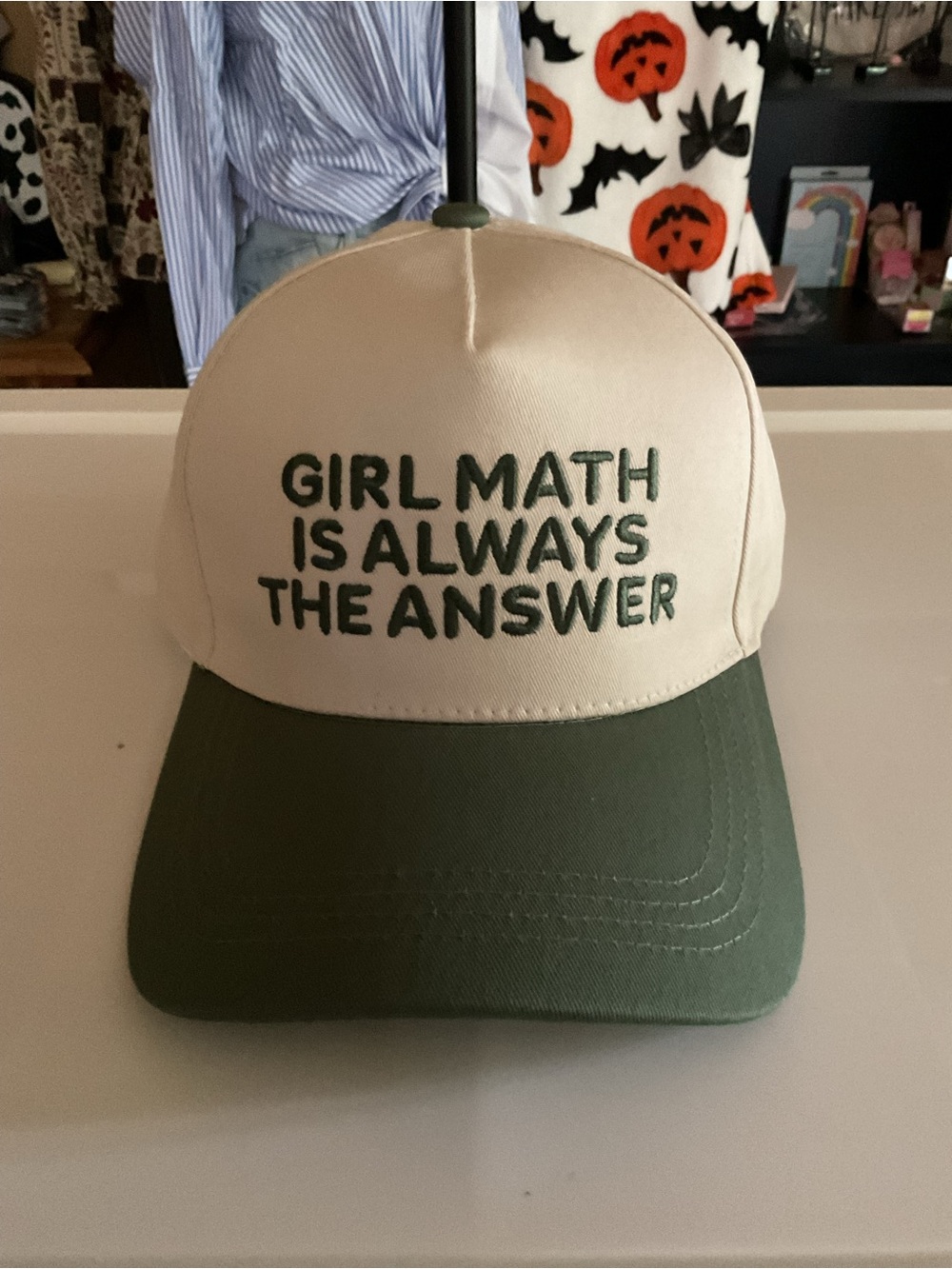 Girl Math Is Always The Answer Cap - Cream and Green